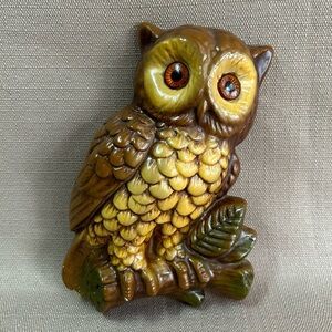 Vintage Chalkware Owl - Hanging Wall Decor - Retro